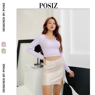Áo croptop nữ dài tay cổ tim POSIZ áo croptop dài tay viền ren hở lưng A164