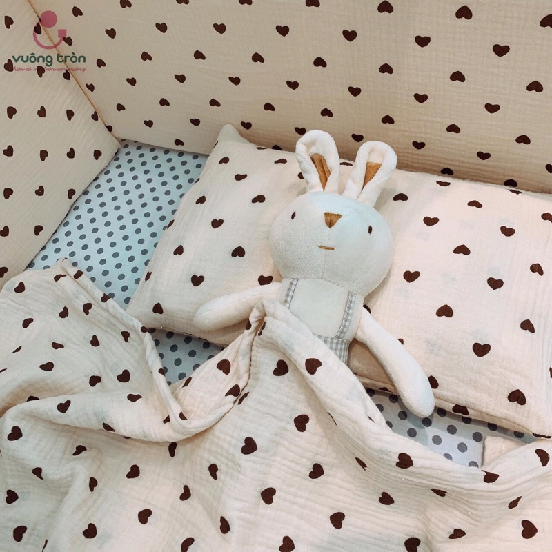 Vải xô muslin trái tim nền be