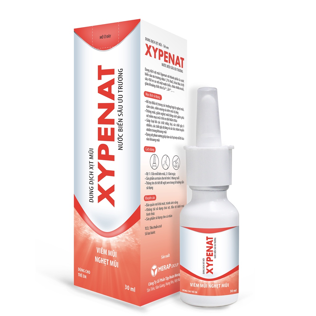 Xịt mũi nước biển sâu ưu trương XYPENAT trẻ em giảm nghẹt mũi 30ml
