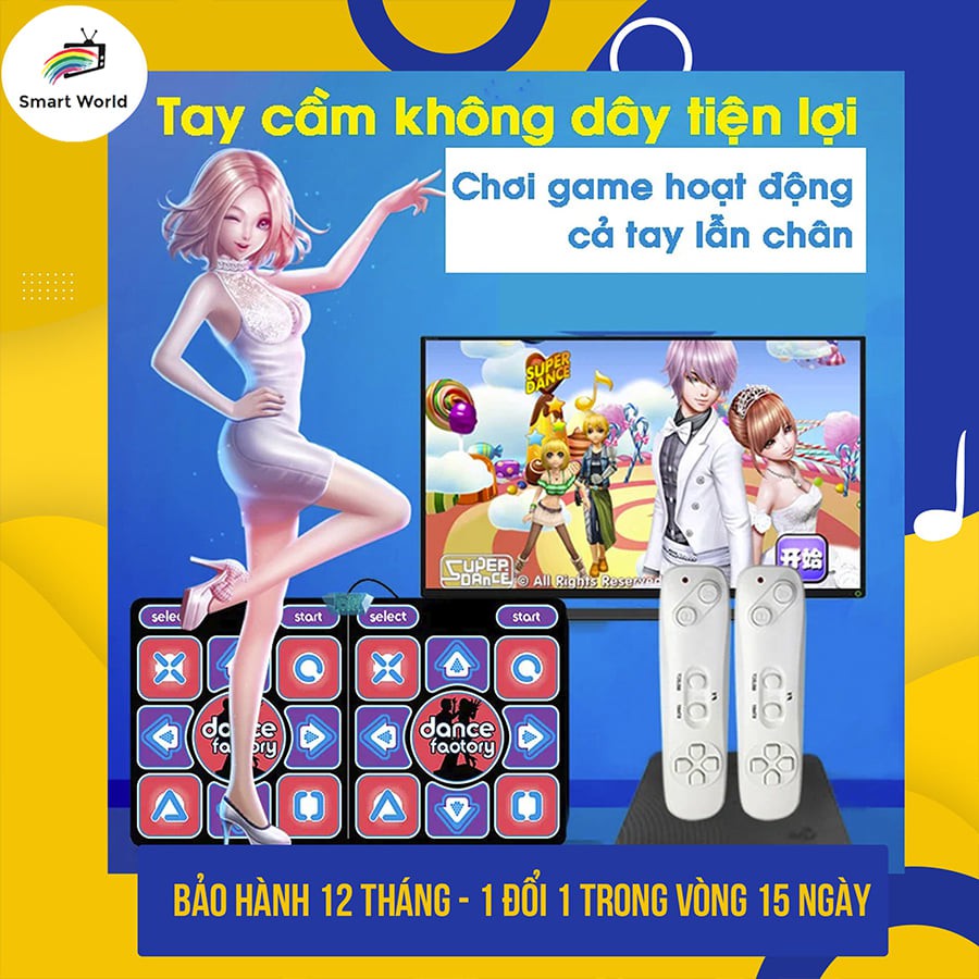 Nghỉ Dịch Vừa Khỏe Vừa Vui Thảm nhảy Smart Tại Nhà, thảm chơi game sẵn 200 trò trí tuệ, cổng AV, kết nối không dây