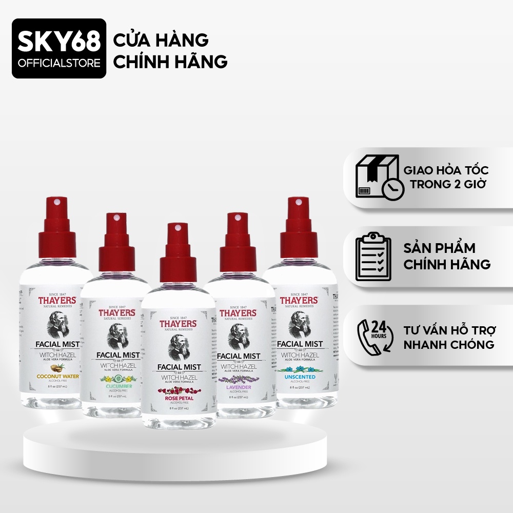 Nước Hoa Hồng Dạng Xịt không cồn Thayers Toner Facial 237ml