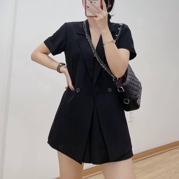 Bộ Vest Nữ & Quần Shorts Chun ⚡ Casper.Store | FREESHIP | ⚡ Set vest nữ cộc tay 2 khuy, 3 màu trơn basic