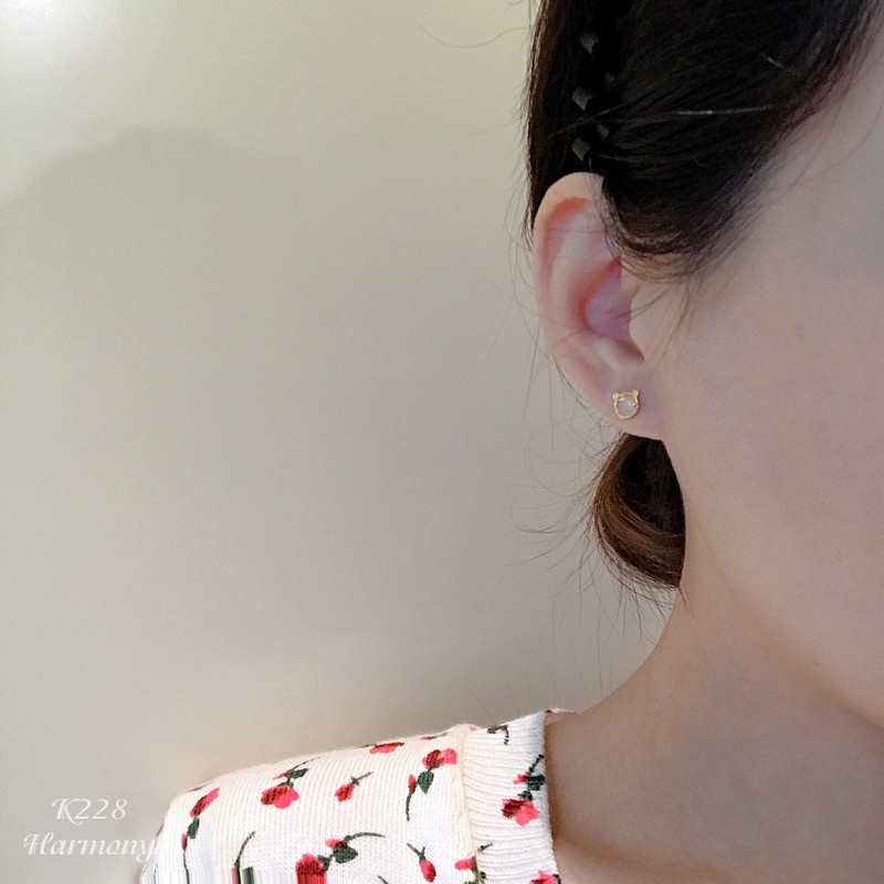 Khuyên bông tai bạc nữ cao cấp mạ vàng mặt đá hổ con nữ tính, xinh xắn Little Tiger | HARMONY ACCESSORIES K228