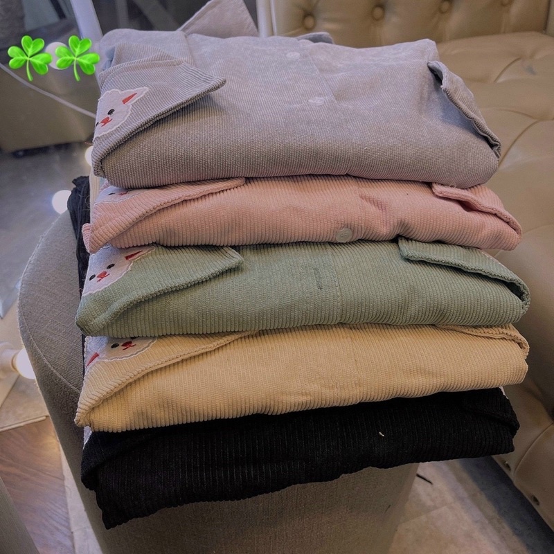 [Ảnh Thật] Áo Khoác Sơmi Nhung Thêu Cừu 2 Túi Có Nắp Siêu Xinh Unisex Form Thoải Mái