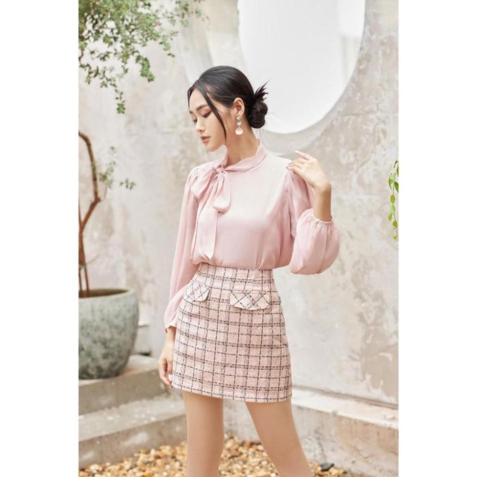 Áo sơ mi vải voan lụa dài tay cổ cao thắt nơ - 20Again-ASA0804
