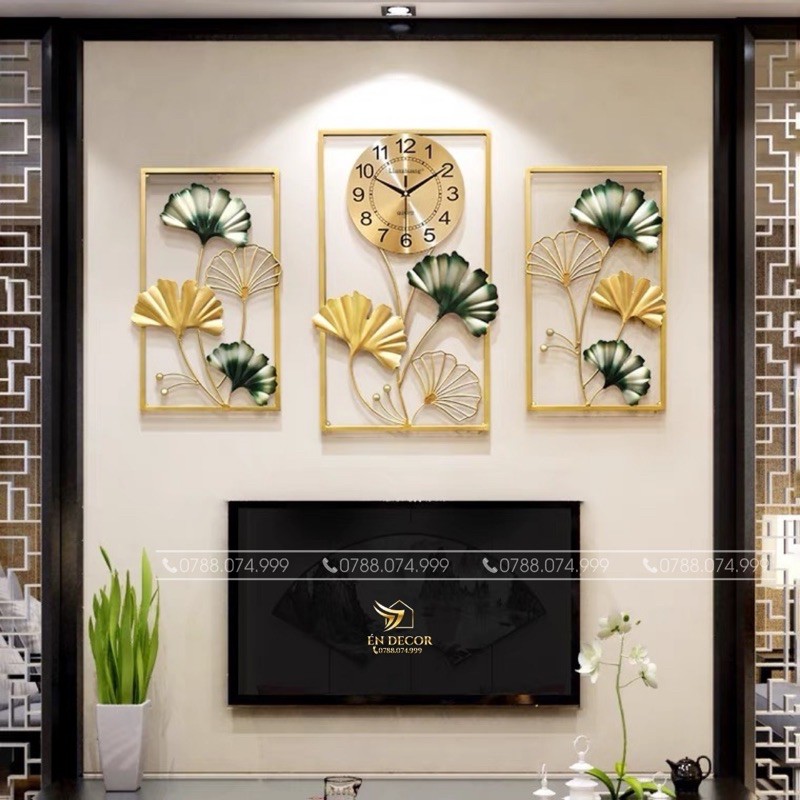 Đồng Hồ Treo Tường, Đồng Hồ Trang Trí, 3 Bức Lá Ngân Hạnh Kim Trôi Thép Tĩnh Điện Én Decor