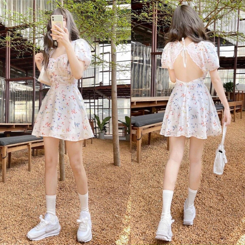 [Mã WAMT1505 giảm 10K đơn 0K] Đầm hoa nhíu ngực cut out lưng 💖 KÈM ẢNH THẬT 💖 BAO KIỂM ❌
