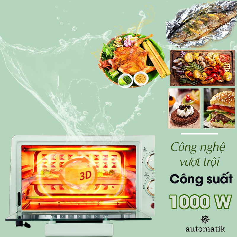 [BH 12 Tháng] Lò Nướng Điện Mini Đa Năng Nướng Bánh, Thịt, Pizza Chín Đều 12L + Tặng Găng Tay Cách Nhiệt - Automatik