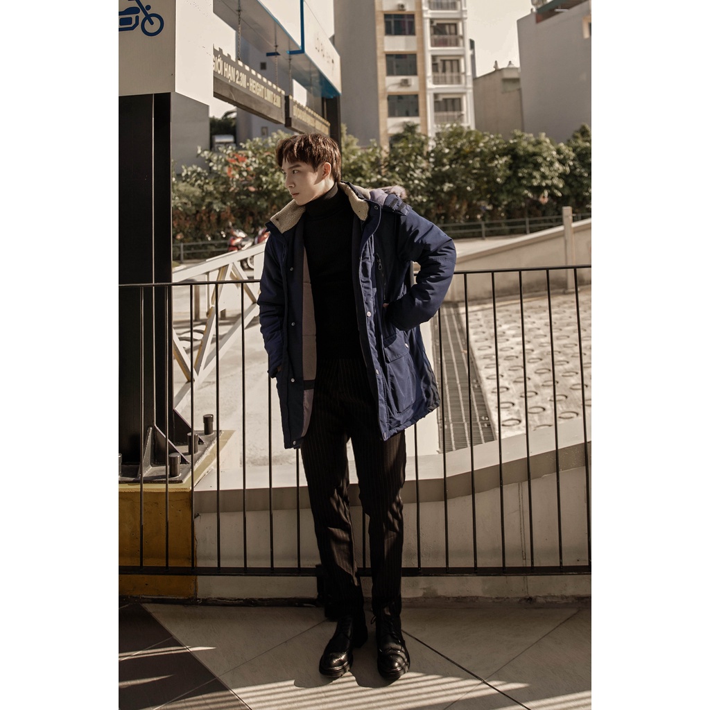 Áo Khoác Parka Gió Trần Bông Xanh Navy Trơn, Chất Liệu Gió Lót Bông 3 Lớp – CEFFYLO