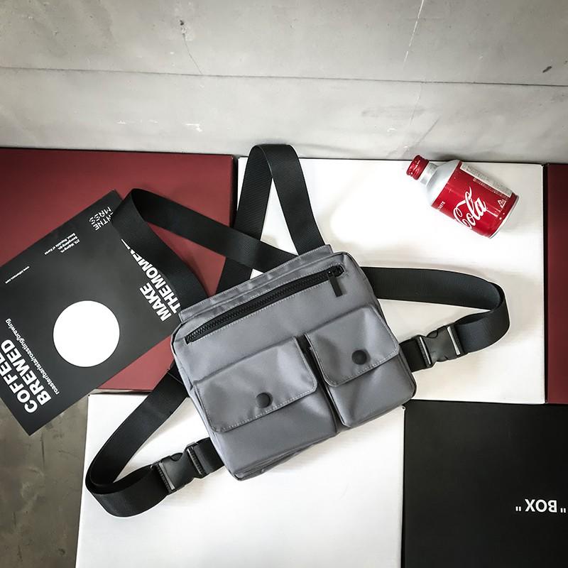 Túi Đeo Trước Ngực Bằng Nylon Màu Đen Phong Cách Hip Hop Đường Phố Cho Nam