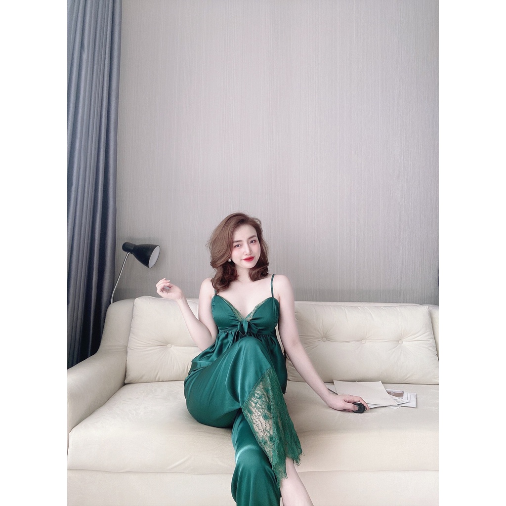Bộ ngủ nữ hai dây IMODA - Đồ ngủ nữ sexy hai dây có đệm ngực, chất satin phối ren, free side từ 45 -60kg | BigBuy360 - bigbuy360.vn