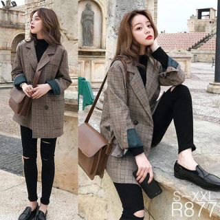 (Hàng Đẹp)Ảnh thật 4 hình cuối-Áo khoác vest blazer kẻ caro thời trang Hàn Quốc