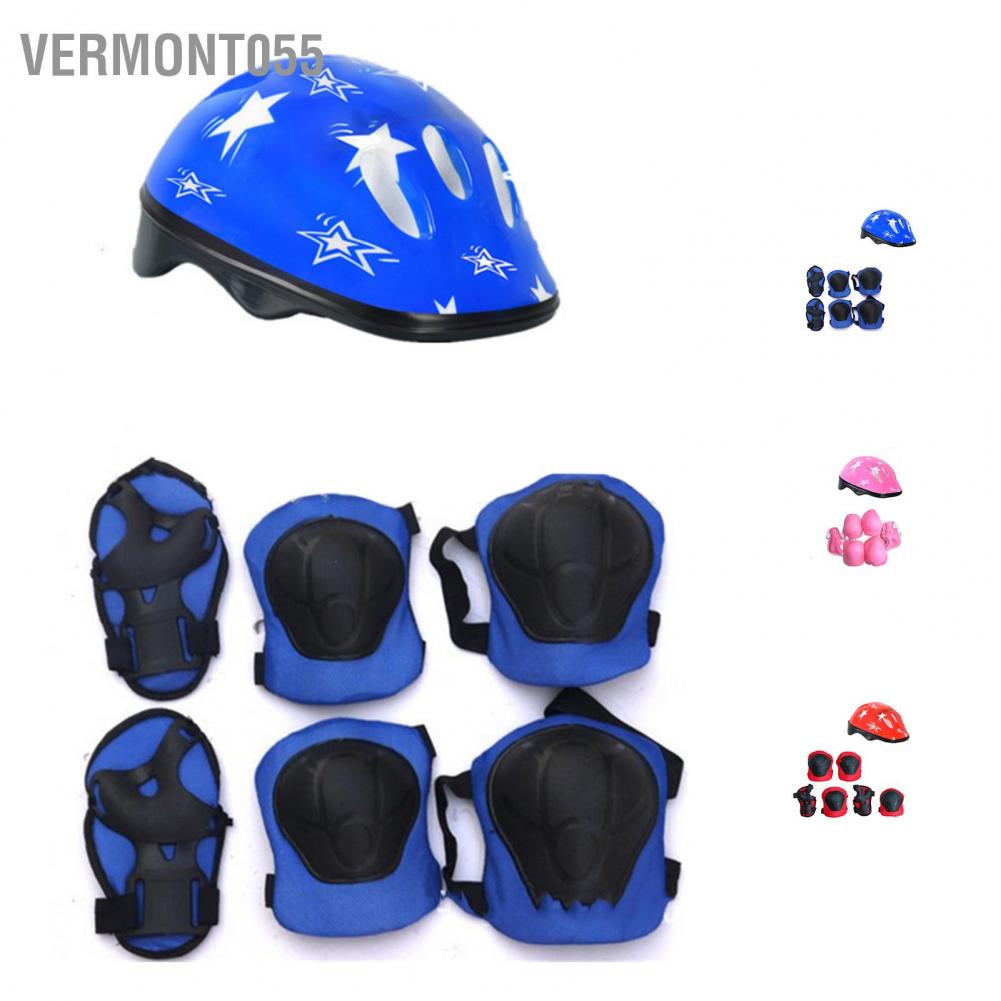 Vermont055 7 cái Bộ bảo vệ ván trượt cho trẻ em hiểm PVC Mũ đầu gối khuỷu tay Tấm đệm cổ Trượt băng Đạp xe