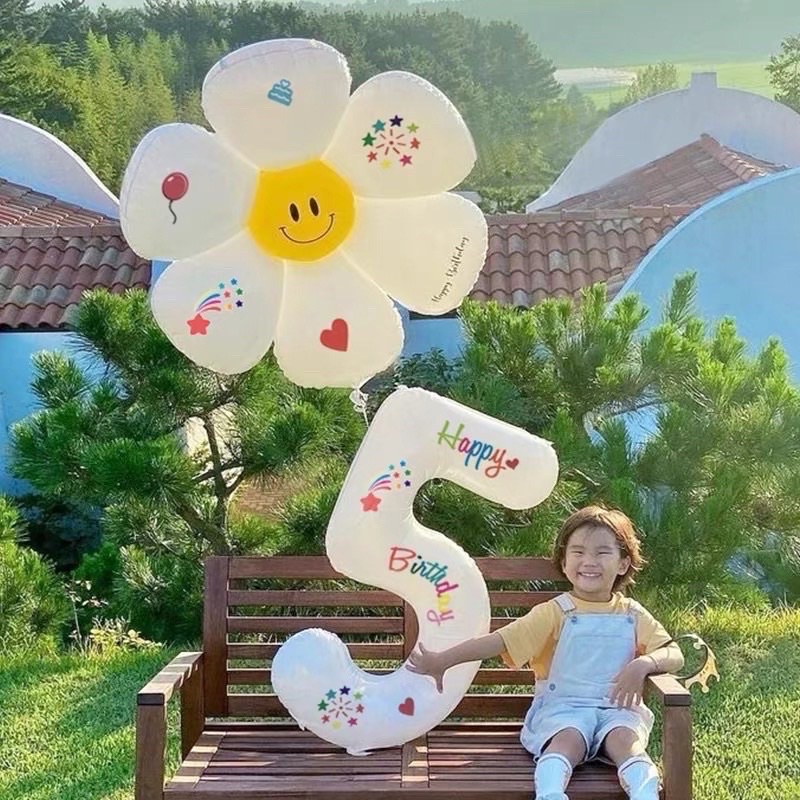 Bóng số tuổi màu trắng cỡ lớn 70cm kèm sticker Happy Birthday