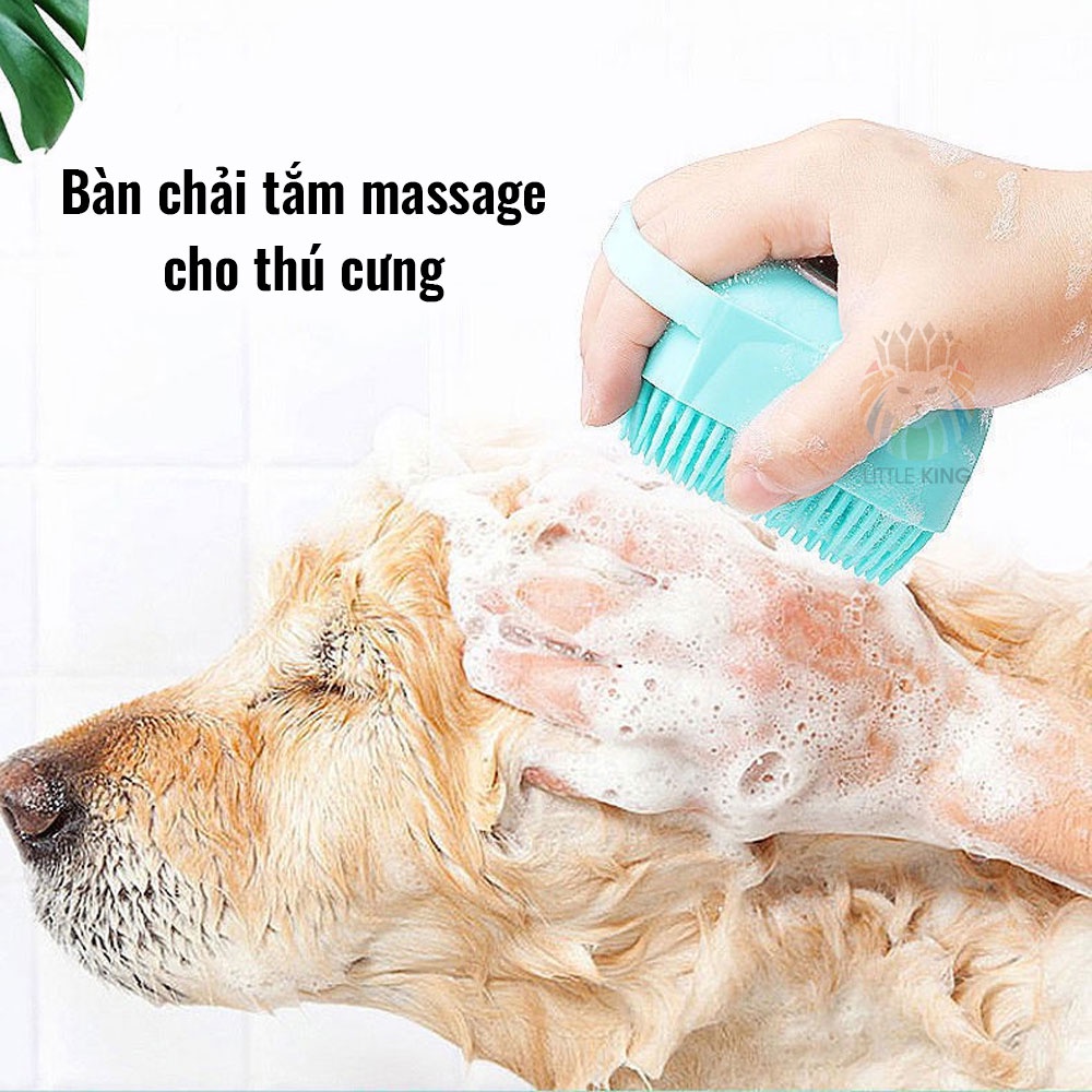 Bàn chải tắm massage cho chó mèo đầu silicon massage tạo bọt nhanh tiết kiệm nước có khay đựng sữa tắm