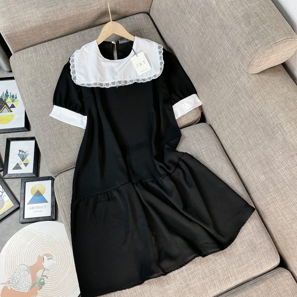 Đầm Đũi Tiểu Thư Cổ Ren Bèo Phối Tay | BigBuy360 - bigbuy360.vn