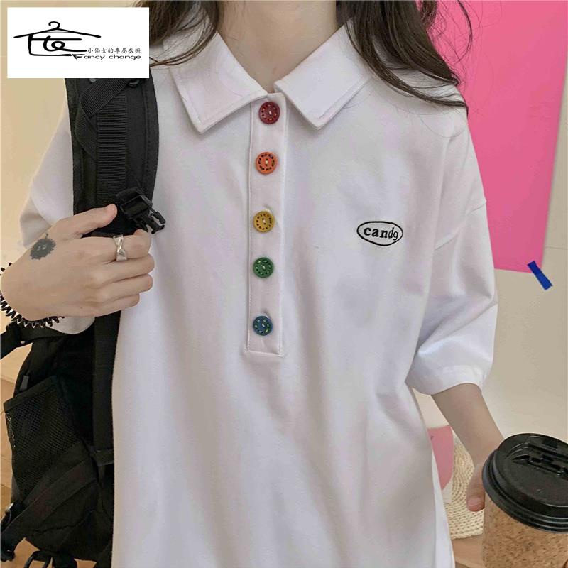 Áo Thun polo Ngắn Tay Form Rộng Phong Cách Harajuku Nhật Bản