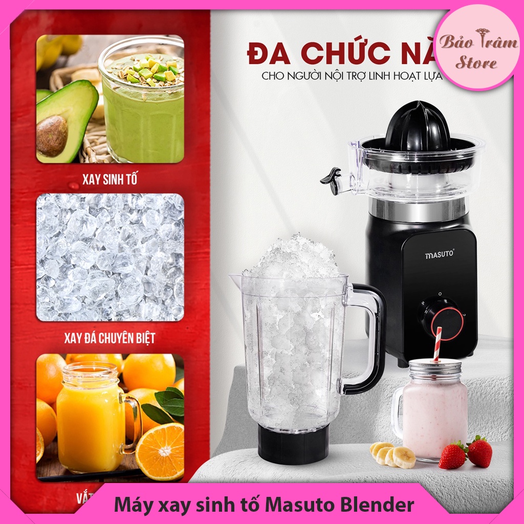 Máy xay sinh tố Masuto Blender MS-BL2C, có kèm theo cối vắt cam, hệ thống rơ-le tự ngắt khi quá nhiệt, nhựa cao cấp