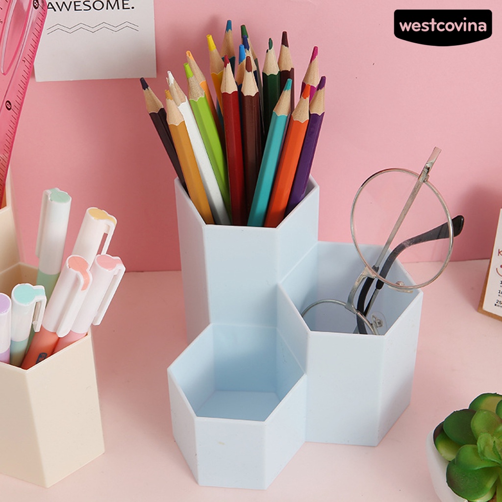 [Hot]✍Giá Đỡ Bút 3 Ngăn Hình Lục Giác Tiết Kiệm Không Gian Tiện Dụng