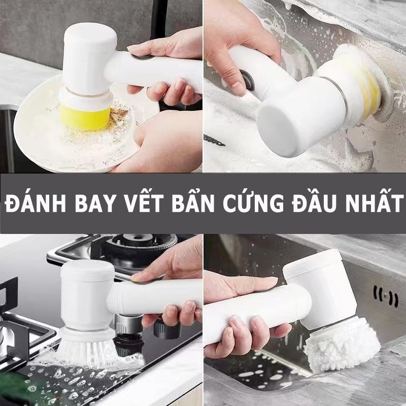 Máy Cọ Rửa Điện Đa Năng Sạc USB, bàn chải Vệ Sinh Bếp, Bồn Rửa Mặt, Đánh Giày, đánh bóng Magic Brush với 3 đầu cọ MKS056