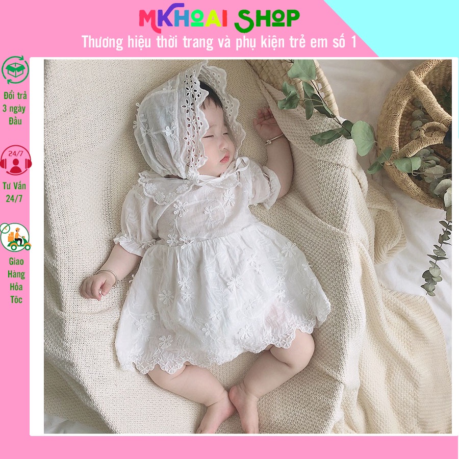 Hàng chính hãng Set váy ren mùa hè ngắn tay bé gái tặng kèm mũ đáng yêu Giá rẻ