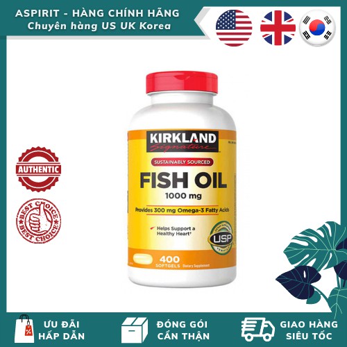 💕Hàng Tem Trầy💕 Viên Uống Fish Oil Dầu Cá Kirkland 400 Viên [Mẫu Mới 2021] - Nắp Đỏ Hình Thực Tế | Thế Giới Skin Care