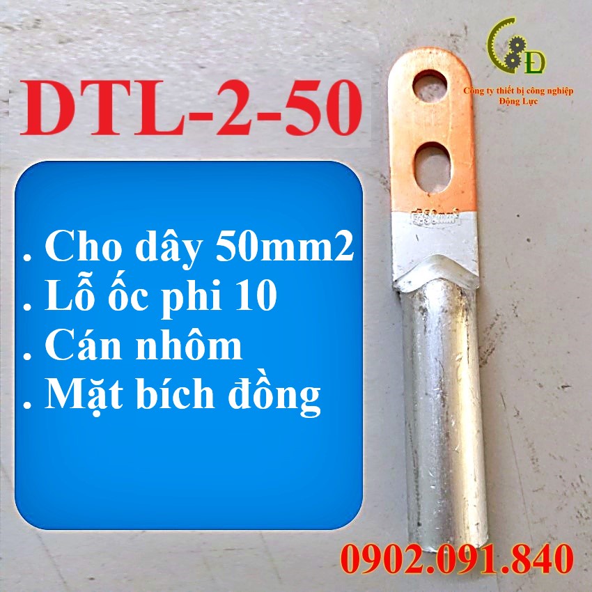 Đầu cos đồng nhôm 2 lỗ DTL 1cái, cốt sử lý hợp kim, cosse bấm nối dây điện 25mm đến 95mm