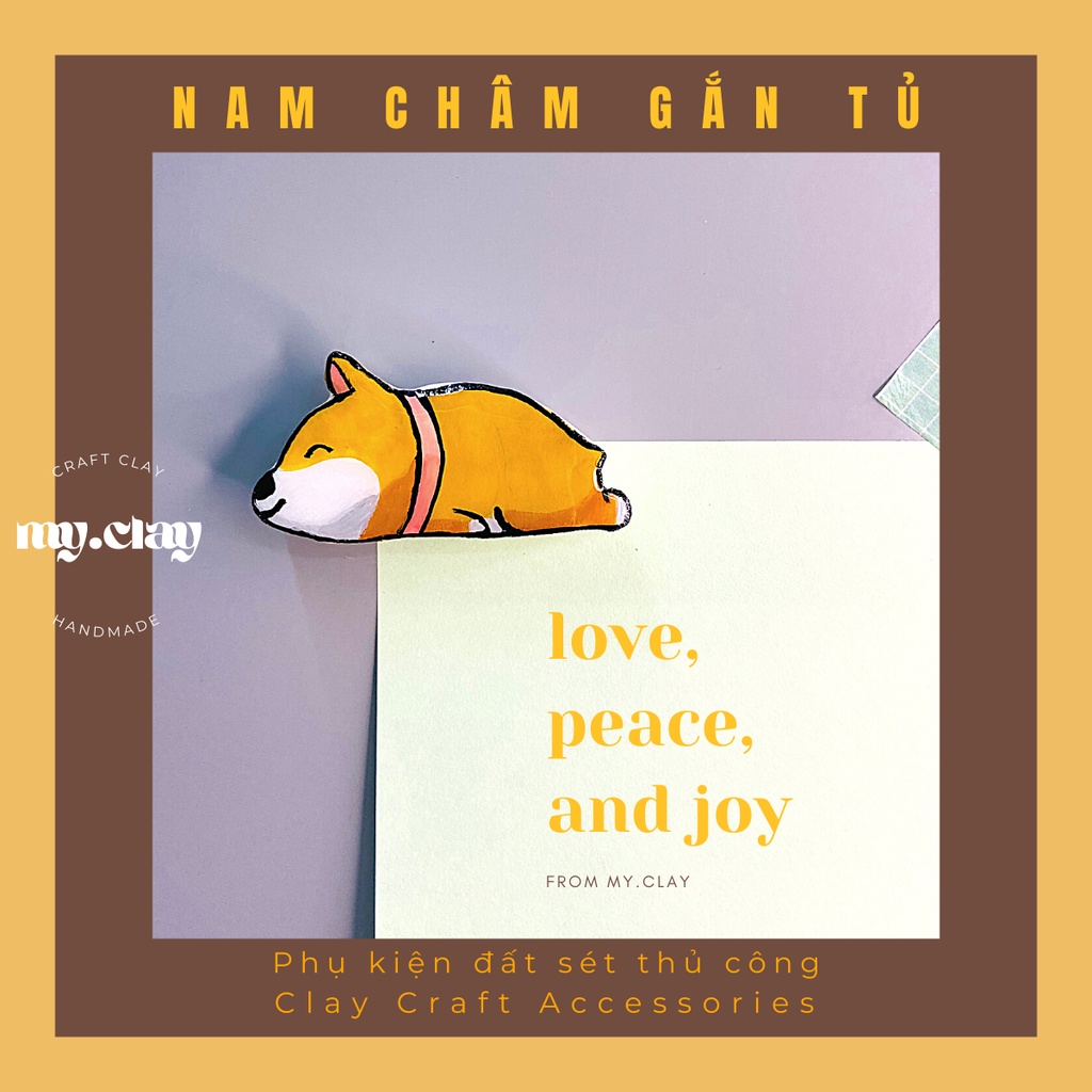Nam châm dán trang trí tủ lạnh, kệ bếp hình cún corgi lazy - Quà tặng thủ công
