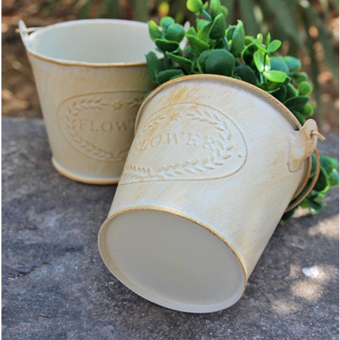 Xô sắt mini vintage XOS1 trang trí tiểu cảnh chậu sắt cắm hoa cắm bút để dụng cụ decor