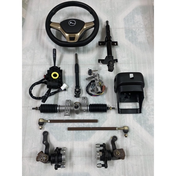 Bộ lái vô lăng xe 4 bánh đầy đủ,mai ơ tim ốc đo vuông 7cm,chéo 10cm,dùng chế xe 4 bánh lái vô lăng