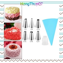 Bộ 6 đui bắt kem kèm túi bóp silicon và đầu chốt trang trí bánh sinh nhật, cupcake /3.12/- HongThuyQ7
