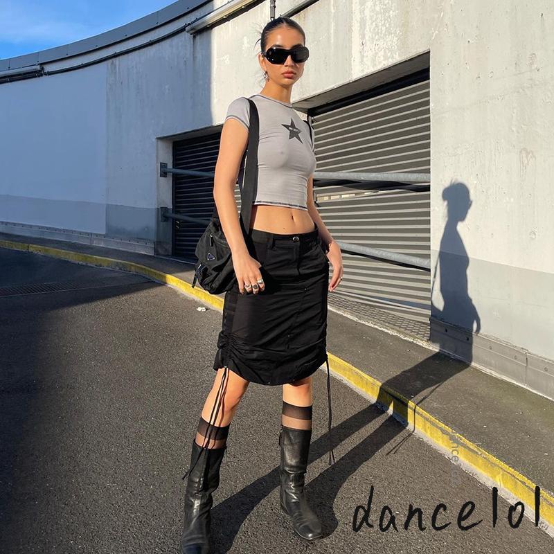 Chân Váy Midi Lưng Thấp Màu Trơn Thời Trang Harajuku Cho Nữ 1O1-