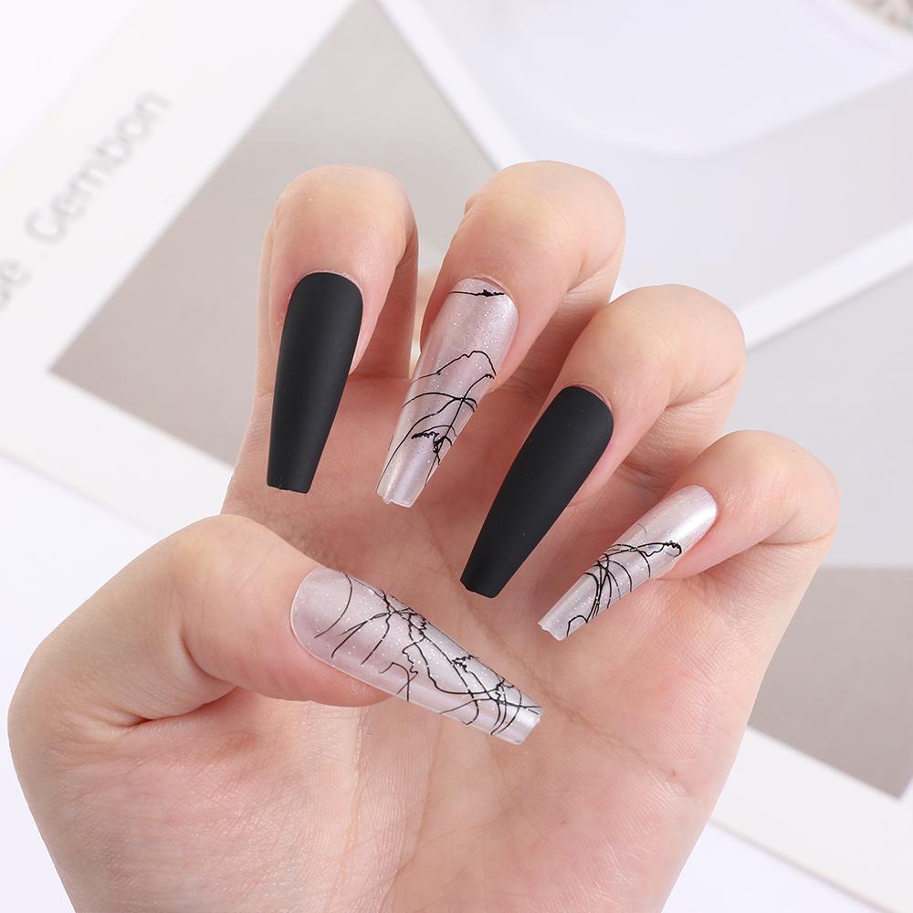 Móng Tay Giả Hình Chữ T Đính Kim Sa Lấp Lánh Thời Trang