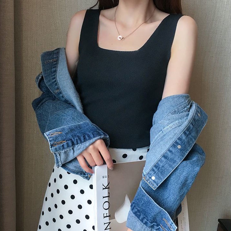 Summer design sense niche square neck sleeveless knit bottoming shirt fat sister plus size women's clothing was thin camisole women