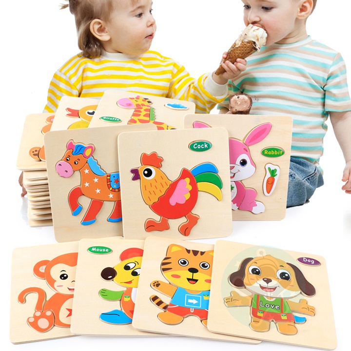 Đồ chơi gỗ thông minh Combo 10 tranh ghép hình gỗ 3D giáo dục montessori cho bé từ 1 2 3 4 5 tuổi - SK01