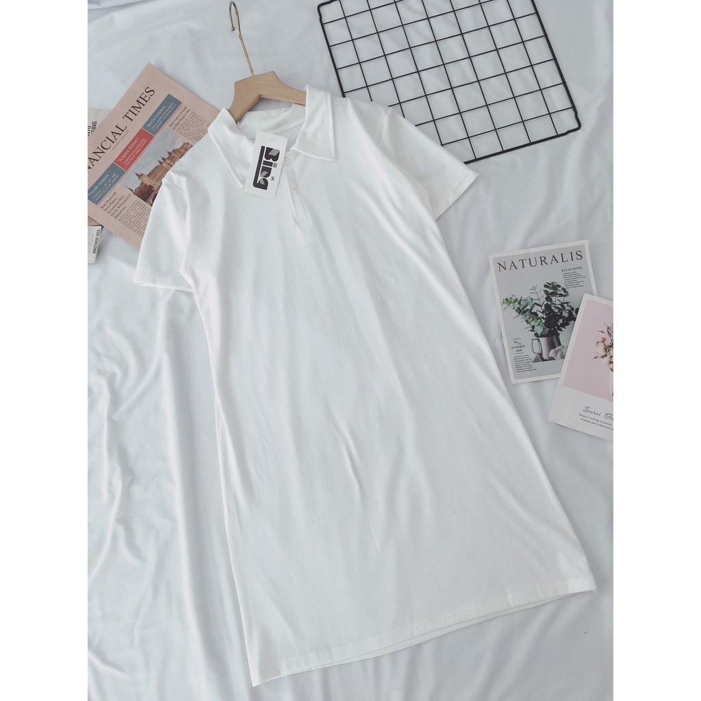 Đầm Polo nữ màu paster cúc ngực Bingshop