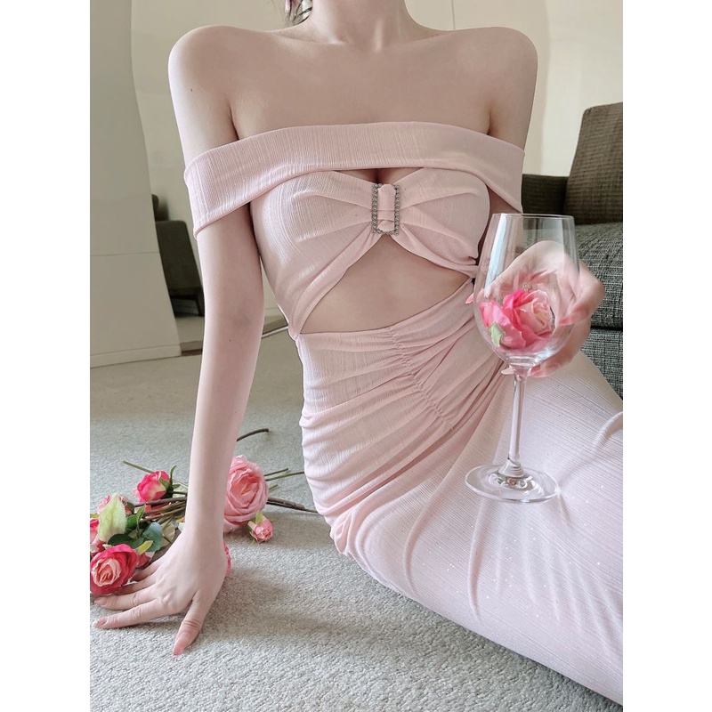 Đầm Ôm Hông Khoét Vai Quyến Rũ Màu Trơn Mới