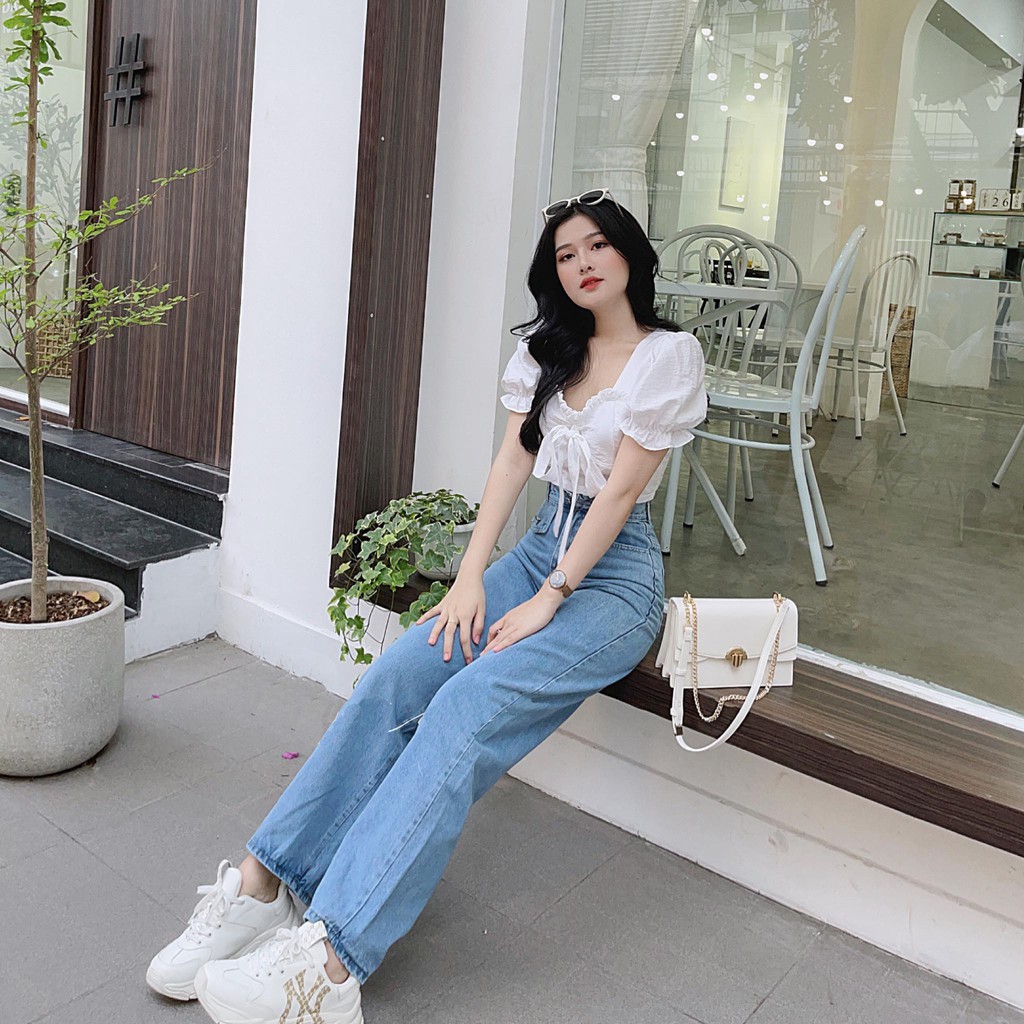QUẦN JEAN ỐNG RỘNG NỮ LƯNG CAO TÚI NẮP MÀU XANH NHẠT LAI CUỐN CAO CẤP HADI ĐỦ SIZE S, M, L SIÊU HOT HIT, CỰC XỊN SÒ