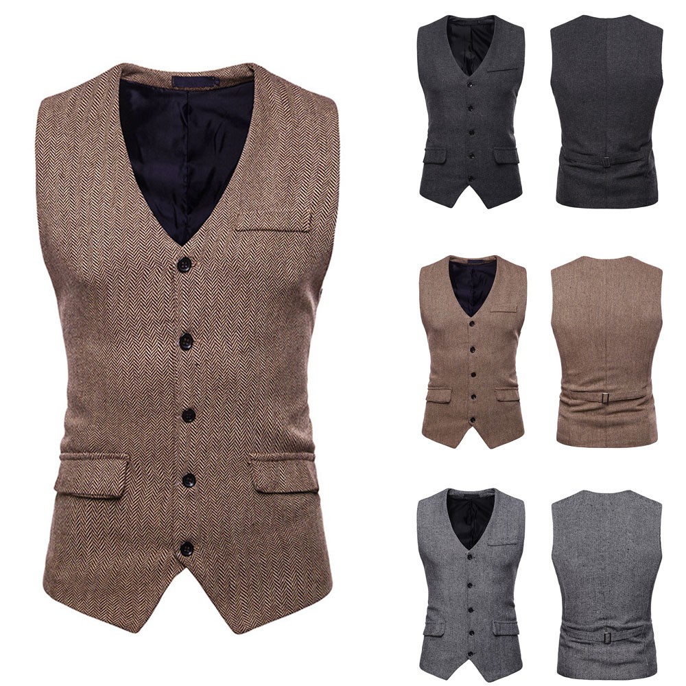 La❅Men's Autumn Winter Formal Bussiness Tuxedo Suit Waistcoat Vest Jacket Top Coat