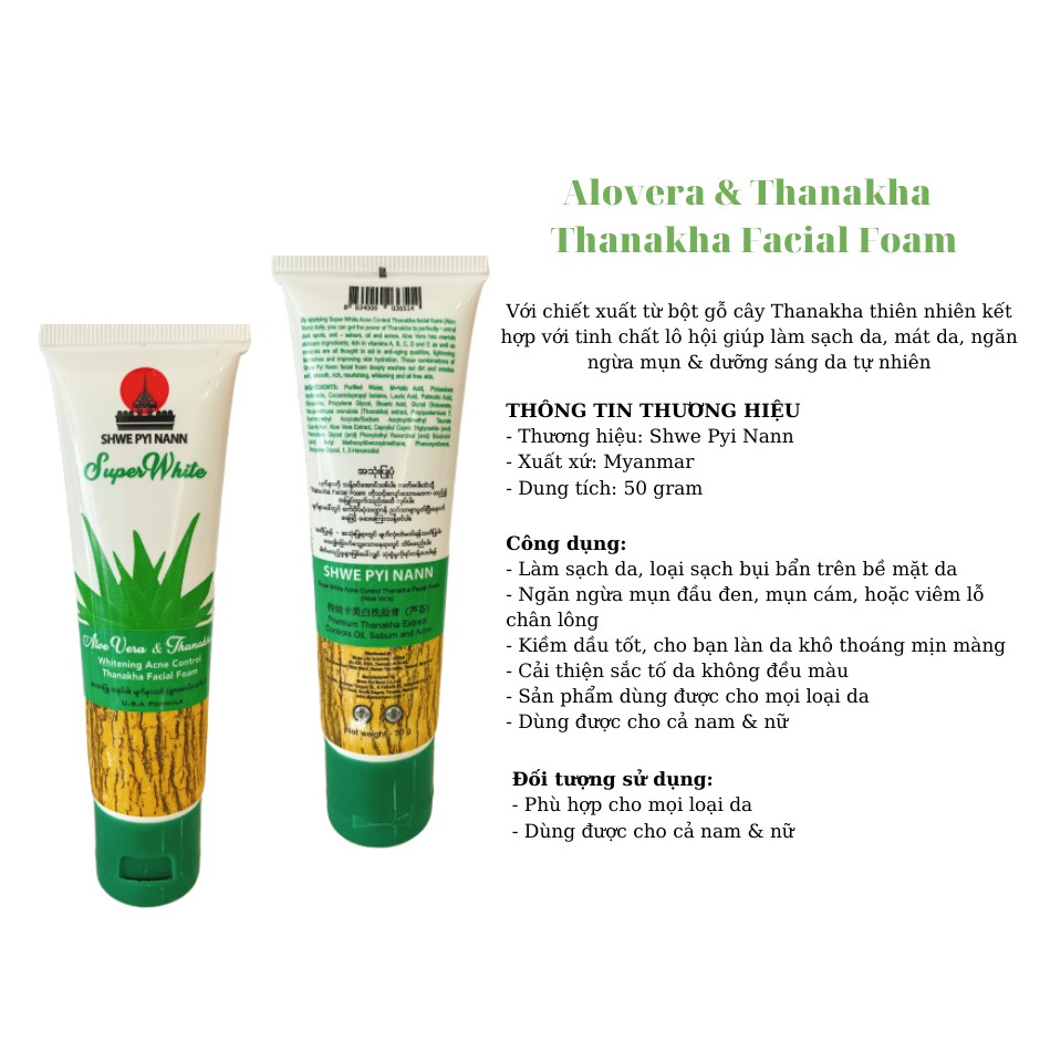 SỮA RỬA MẶT ALOVERA & THANAKHA ACNE CONTROL THANAKHA FACIAL FOAM 20GR