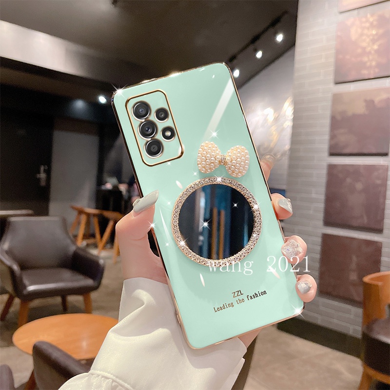 Ốp Điện Thoại Mềm Gắn Gương Trang Điểm Đính Nơ/Ngọc Trai Cho Samsung Galaxy A53 A33 A73 A23 LTE M23 M33 5G A13 4G 2022