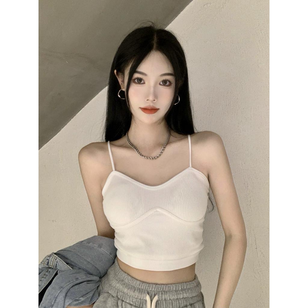Áo Hai Dây Có Mút Đệm Ngực Thiết Kế Nhỏ Nhắn Thời Trang Mùa Xuân Xinh Xắn Cho Nữ