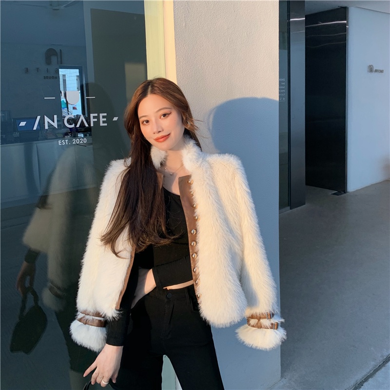 𝐎𝐑𝐃𝐄𝐑. Áo Khoác Lông Viền Da Tán Đinh Cá Tính