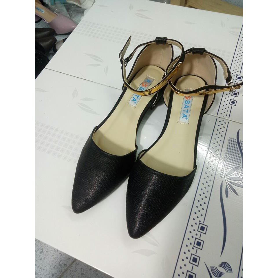 Giày nữ búp bê đế cao 2cm đẹp màu đen trắng hàng hiệu rosata ro52