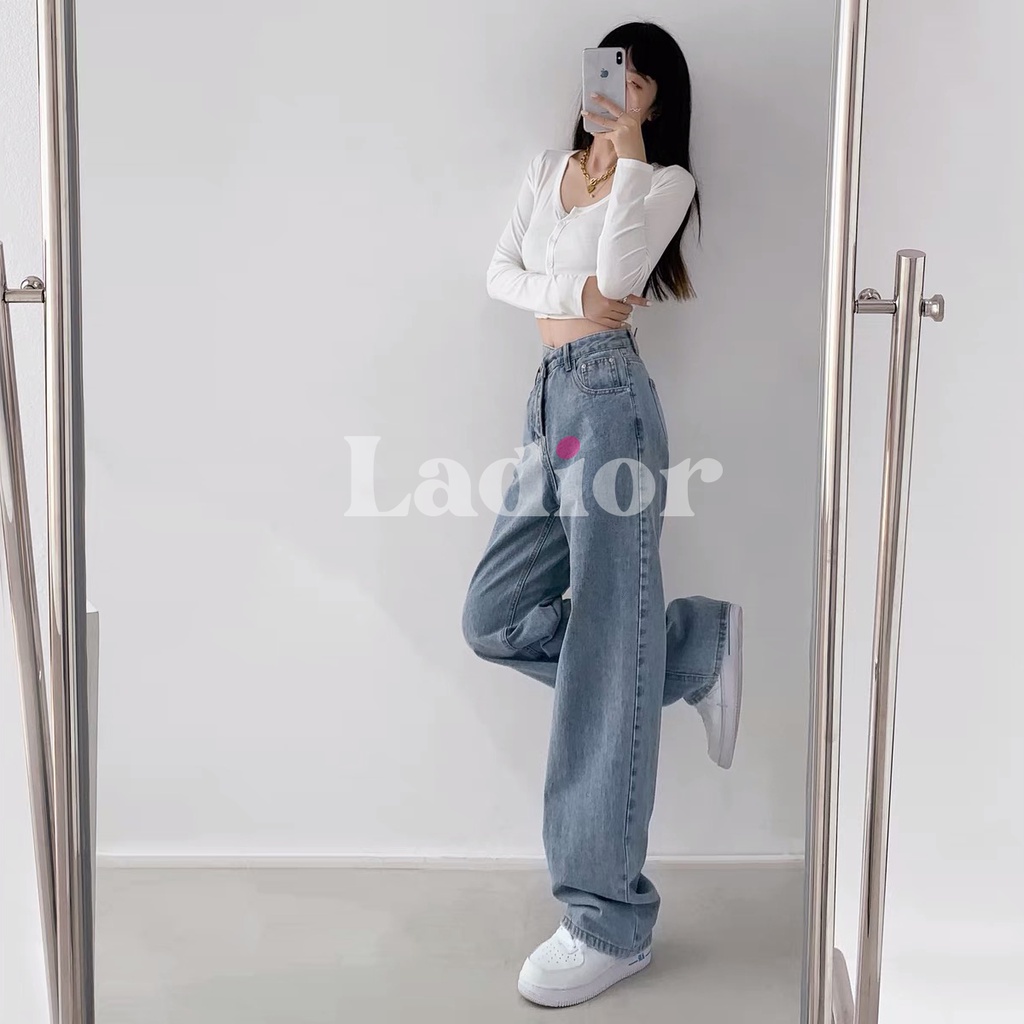 Quần Baggy Jean Nữ Cạp Cao Đai Chéo Hack Dáng Ống Rộng Dáng Suông Quần Bò Nữ Ulzzang Vải Bò Đẹp Có BigSize Ladior Store