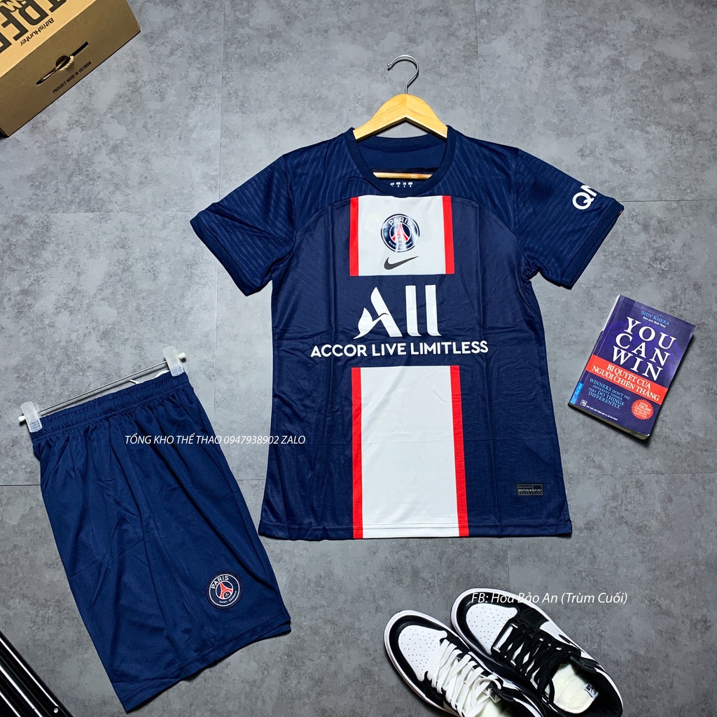 Set Bộ Quần ÁO Bóng Đá PSG 2023 Áo Trắng Quần Trắng - Áo Paris Saint-Germain