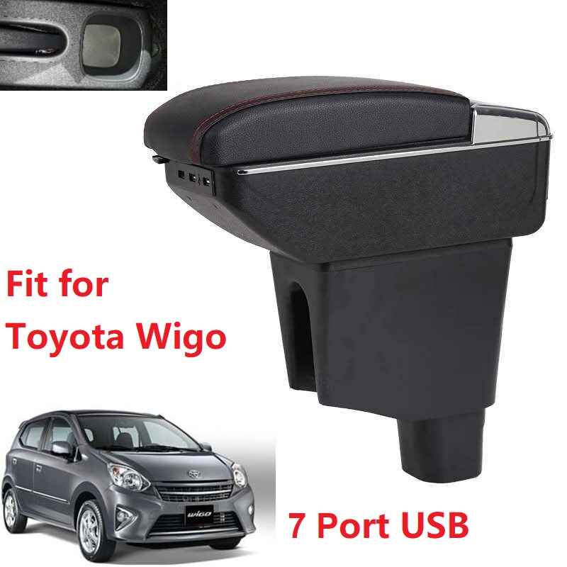 Hộp tỳ tay, đệm tỳ tay lắp cho xe ô tô Toyota Wigo tích hợp 7 cổng USB, Armrest box for Toyota Wigo