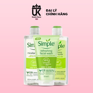 Combo dưỡng da trọn gói dịu nhẹ Simple (Tẩy trang + Sữa rửa mặt + Toner + Sữa dưỡng)