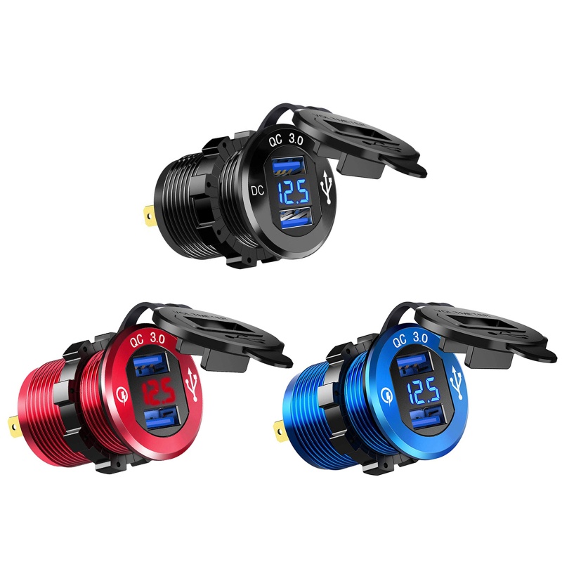 Cục Sạc Nhanh Cổng USB Kép Cho QC 3 0 Với Vôn Kế LED 12V