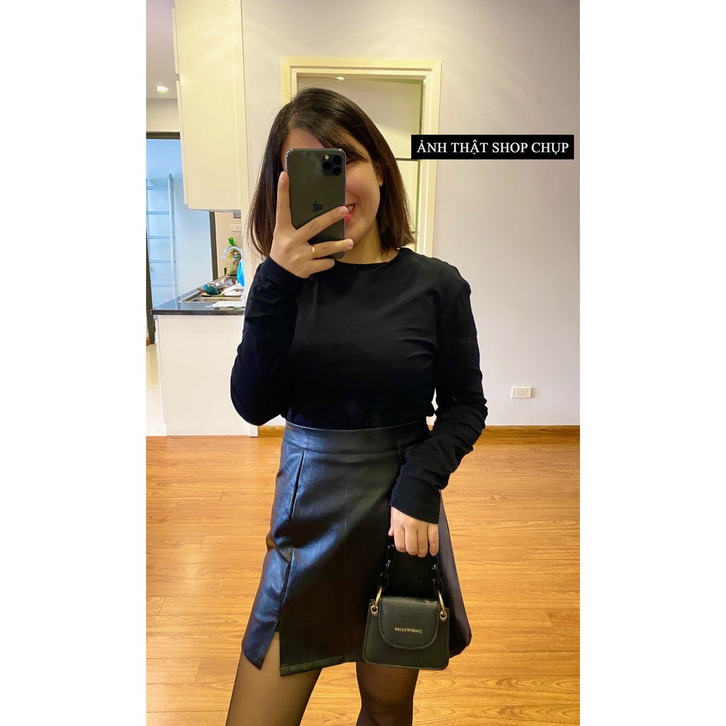 Chân Váy Da ⚡️𝐁𝐈𝐆𝐒𝐈𝐙𝐄⚡️ Cạp cao dấu bụng dáng chữ A siêu xinh